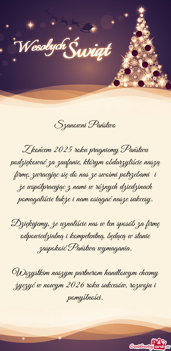 Z końcem 2025 roku pragniemy Państwu podziękować za zaufanie, którym obdarzyliście naszą firm