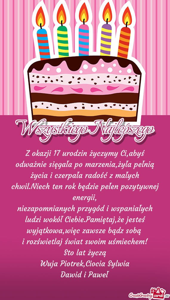 Z okazji 17 urodzin życzymy Ci,abyś