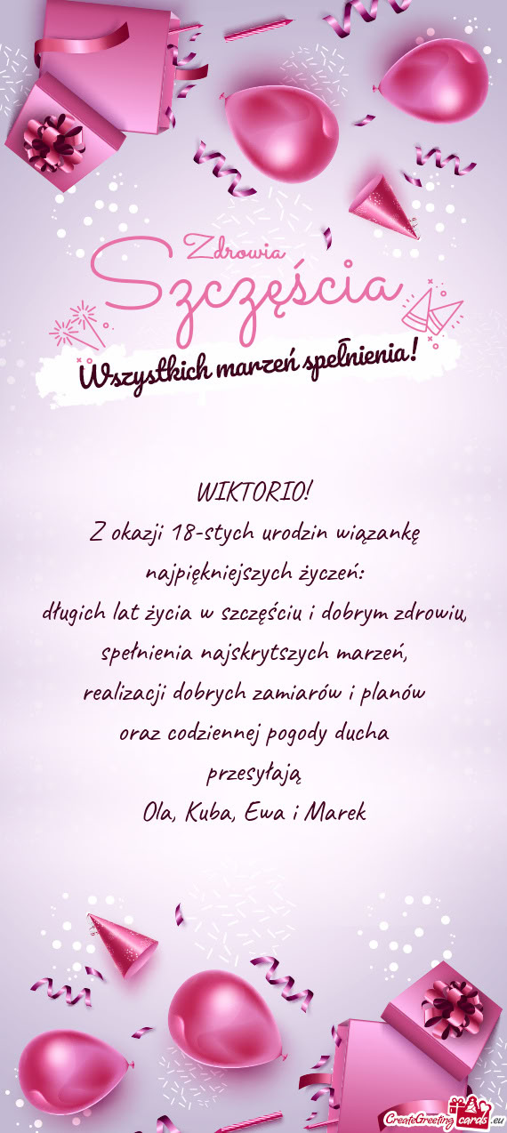 Z okazji 18-stych urodzin wiązankę najpiękniejszych życzeń