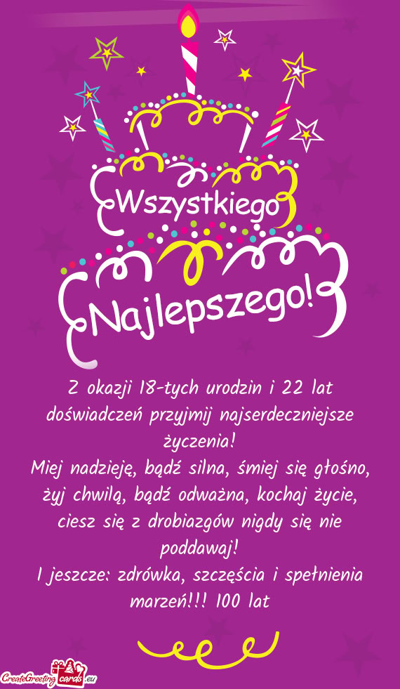 Z okazji 18-tych urodzin i 22 lat doświadczeń przyjmij najserdeczniejsze życzenia