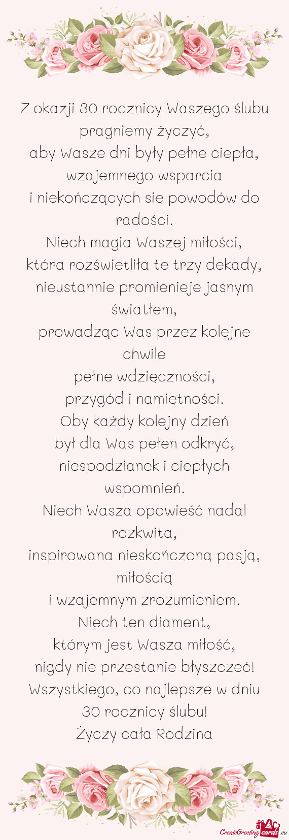 Z okazji 30 rocznicy Waszego ślubu