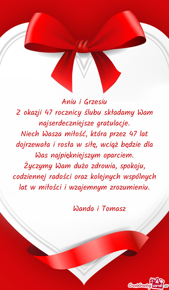Z okazji 47 rocznicy ślubu składamy Wam najserdeczniejsze gratulacje