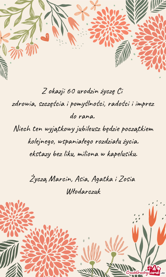Z okazji 60 urodzin życzę Ci