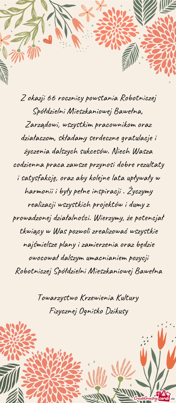 Z okazji 66 rocznicy powstania Robotniczej Spółdzielni Mieszkaniowej Bawełna