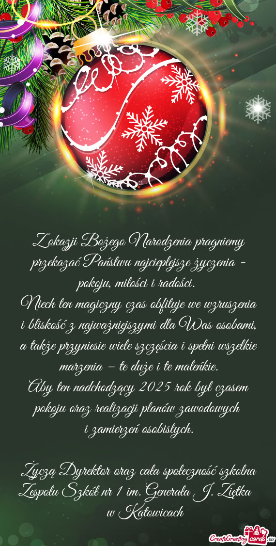 Z okazji Bożego Narodzenia pragniemy przekazać Państwu najcieplejsze życzenia - pokoju, miłośc