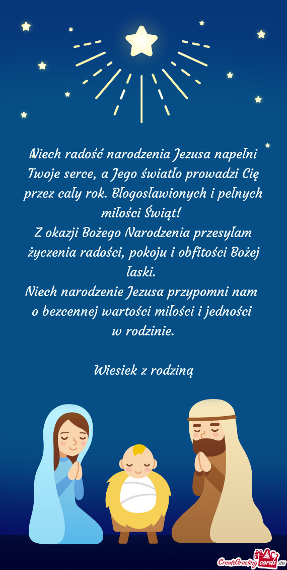 Z okazji Bożego Narodzenia przesyłam życzenia radości, pokoju i obfitości Bożej łaski