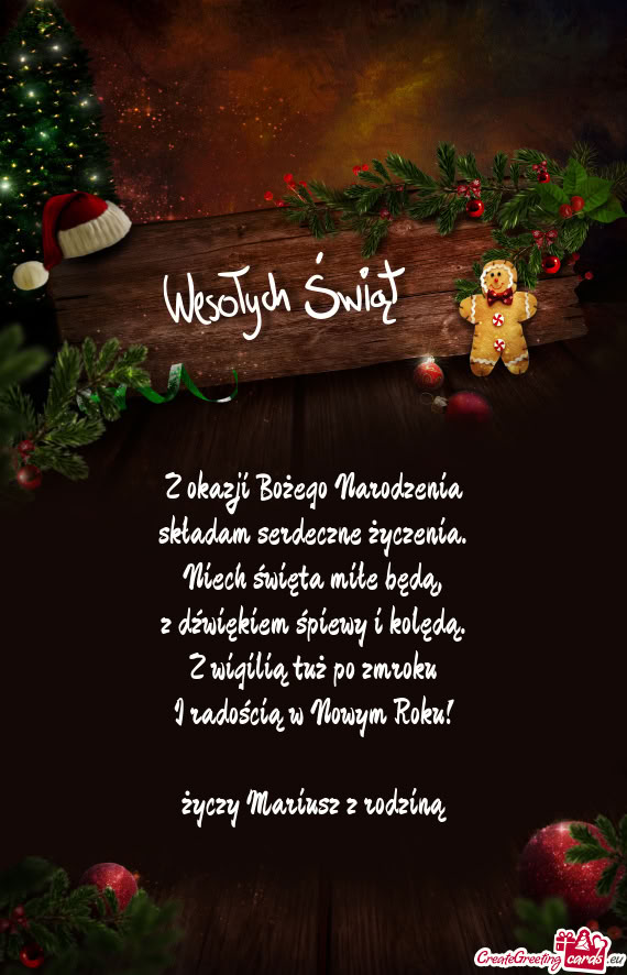Z okazji Bożego Narodzenia  składam serdeczne życzenia.  Niech święta