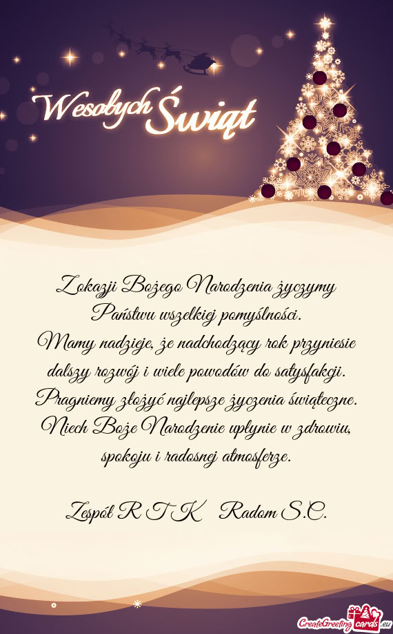 Z okazji Bożego Narodzenia życzymy Państwu wszelkiej pomyślności