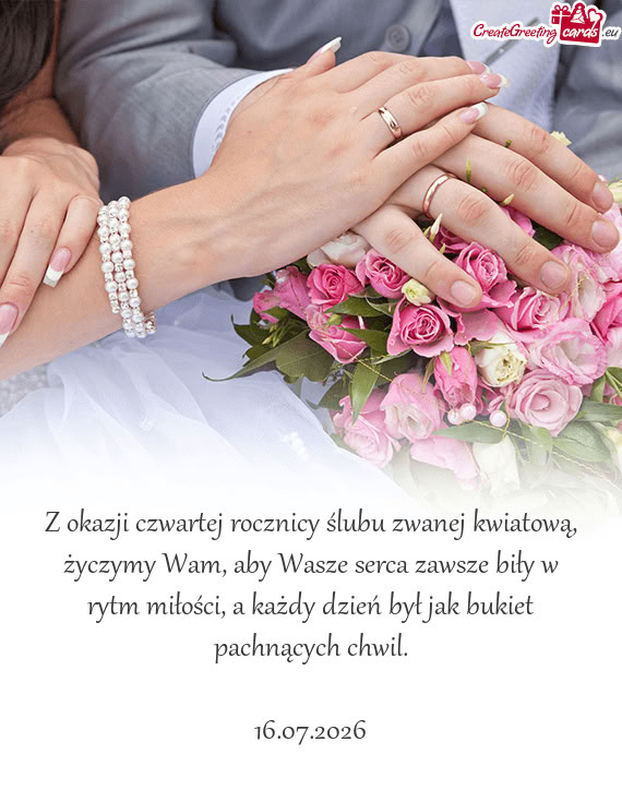 Z okazji czwartej rocznicy ślubu zwanej kwiatową, życzymy Wam, aby Wasze serca zawsze biły w ryt