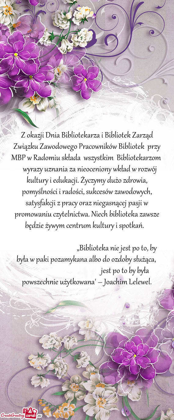 Z okazji Dnia Bibliotekarza i Bibliotek Zarząd Związku Zawodowego Pracowników Bibliotek przy MBP
