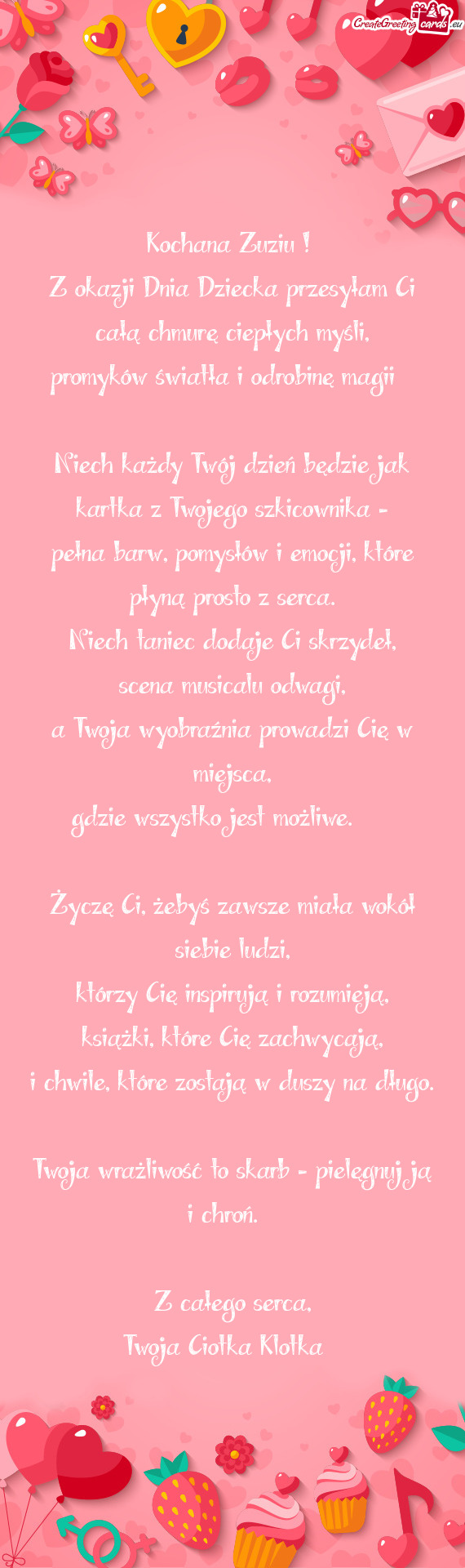 Z okazji Dnia Dziecka przesyłam Ci całą chmurę ciepłych myśli