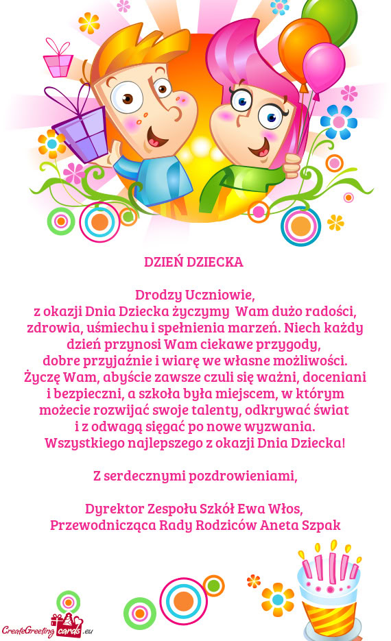 Z okazji Dnia Dziecka życzymy Wam dużo radości, zdrowia, uśmiechu i spełnienia marzeń. Niech