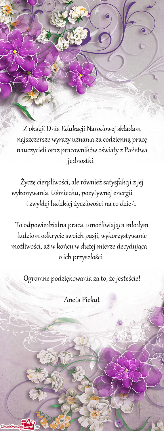 Z okazji Dnia Edukacji Narodowej składam najszczersze wyrazy uznania za codzienną pracę nauczycie