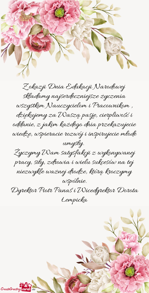 Z okazji Dnia Edukacji Narodowej składamy najserdeczniejsze życzenia wszystkim Nauczycielom i Pra