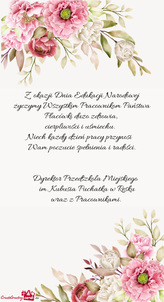 Z okazji Dnia Edukacji Narodowej życzymy Wszystkim Pracownikom Państwa Placówki dużo zdrowia