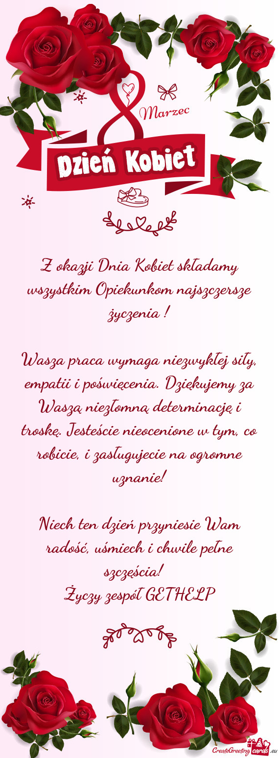 Z okazji Dnia Kobiet składamy wszystkim Opiekunkom najszczersze życzenia