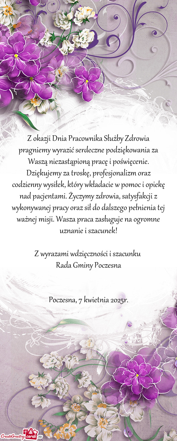Z okazji Dnia Pracownika Służby Zdrowia pragniemy wyrazić serdeczne podziękowania za Waszą niez