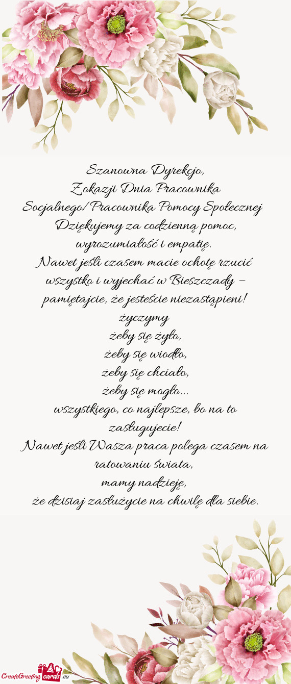 Z okazji Dnia Pracownika Socjalnego/Pracownika Pomocy Społecznej