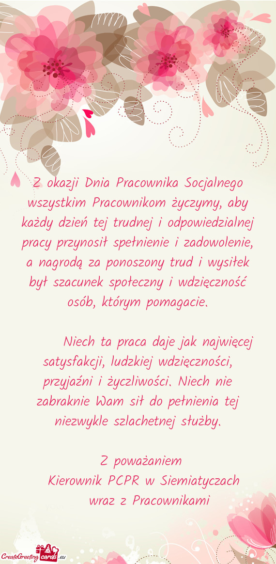 Z okazji Dnia Pracownika Socjalnego wszystkim Pracownikom życzymy, aby każdy dzień tej trudnej i