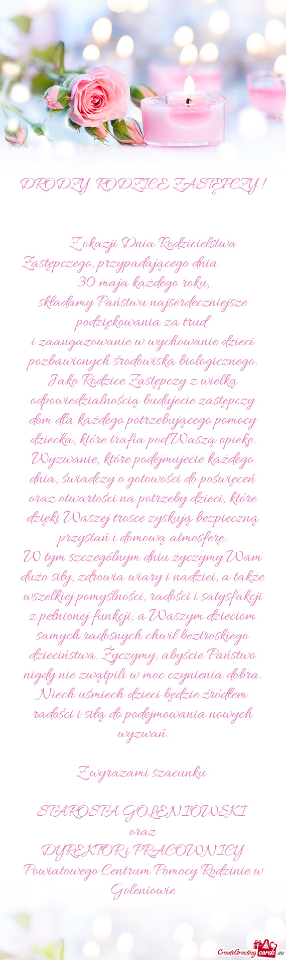 Z okazji Dnia Rodzicielstwa Zastępczego, przypadającego dnia    30 maja każdego r