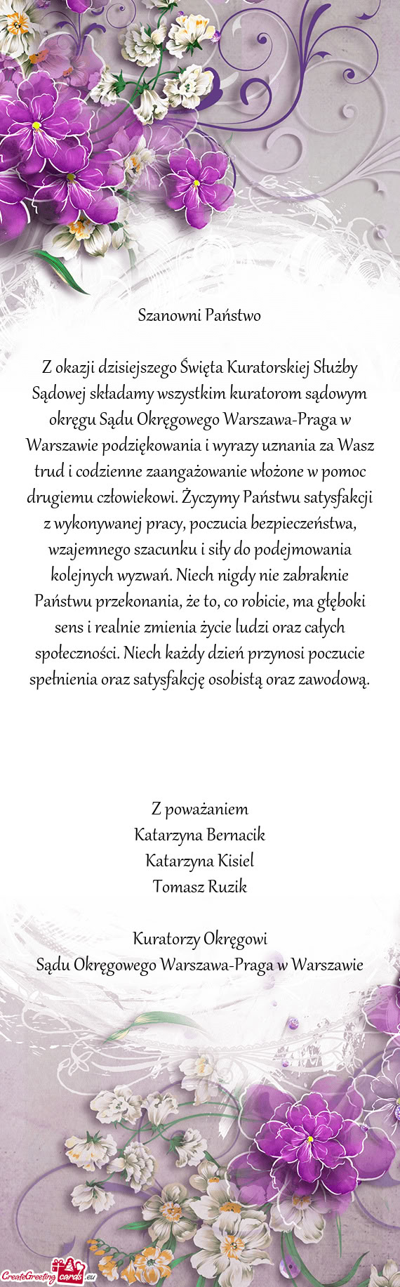 Z okazji dzisiejszego Święta Kuratorskiej Służby Sądowej składamy wszystkim kuratorom sądowym