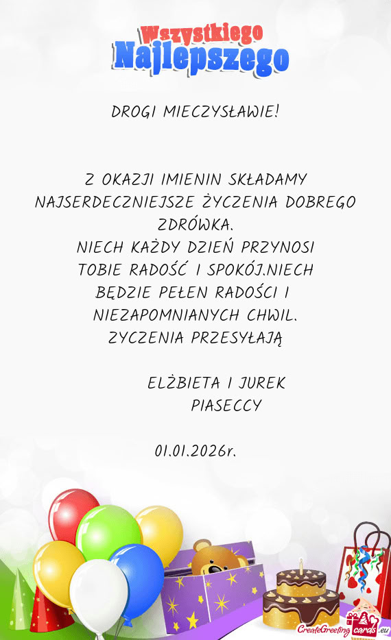 Z OKAZJI IMIENIN SKŁADAMY NAJSERDECZNIEJSZE ŻYCZENIA DOBREGO ZDRÓWKA