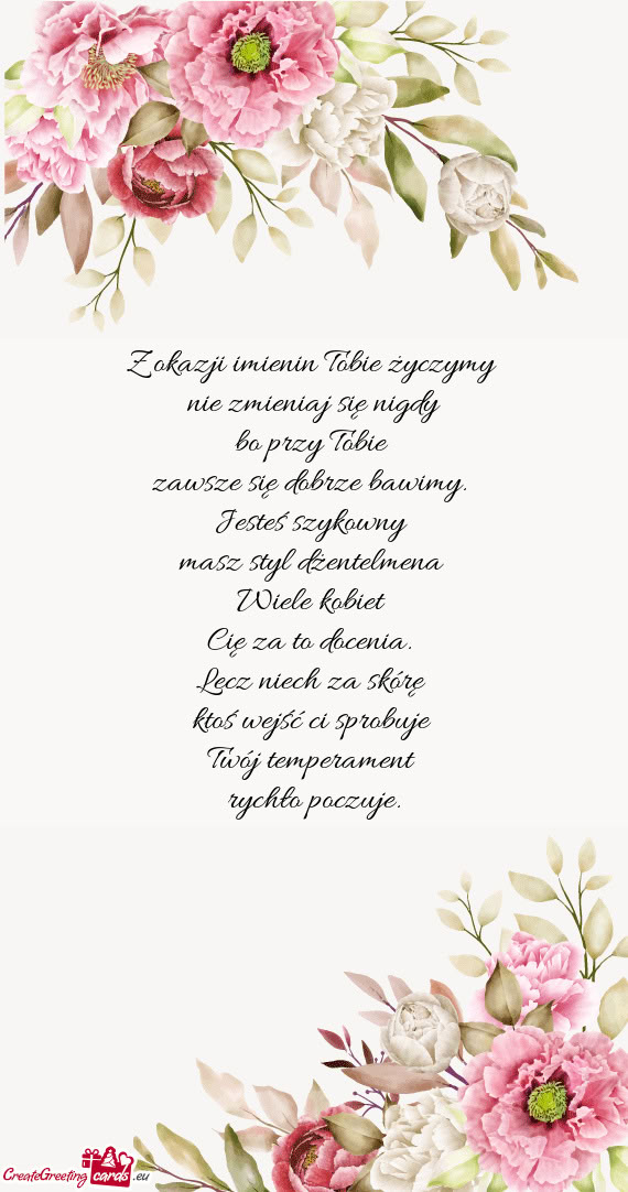 Z okazji imienin Tobie życzymy