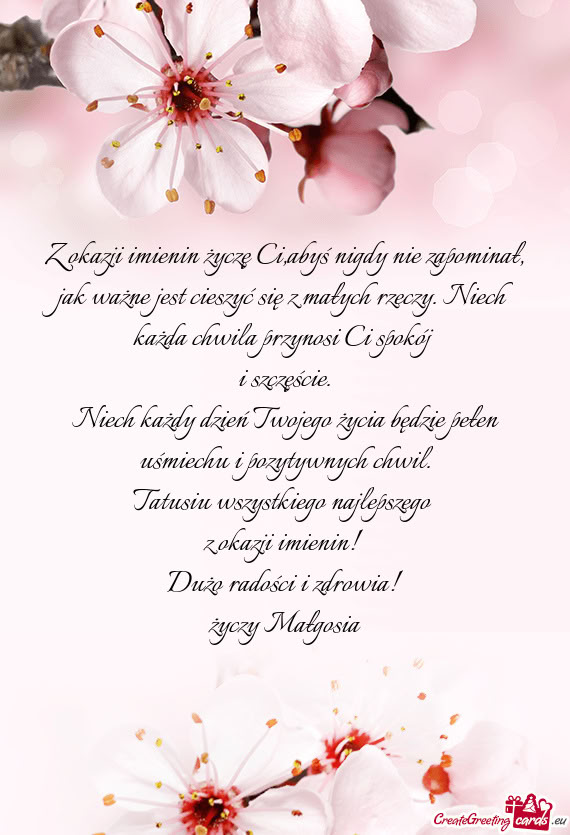 Z okazji imienin życzę Ci,abyś nigdy nie zapominał, jak ważne jest cieszyć się z małych rzec