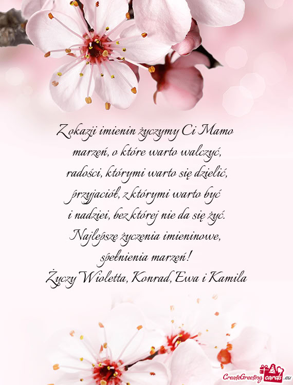 Z okazji imienin życzymy Ci Mamo