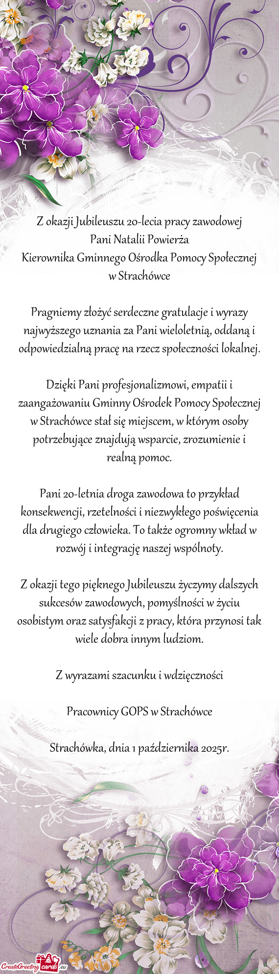 Z okazji Jubileuszu 20-lecia pracy zawodowej