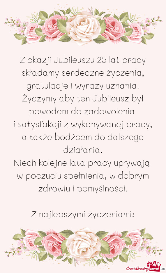 Z okazji Jubileuszu 25 lat pracy składamy serdeczne życzenia, gratulacje i wyrazy uznania. Życzym
