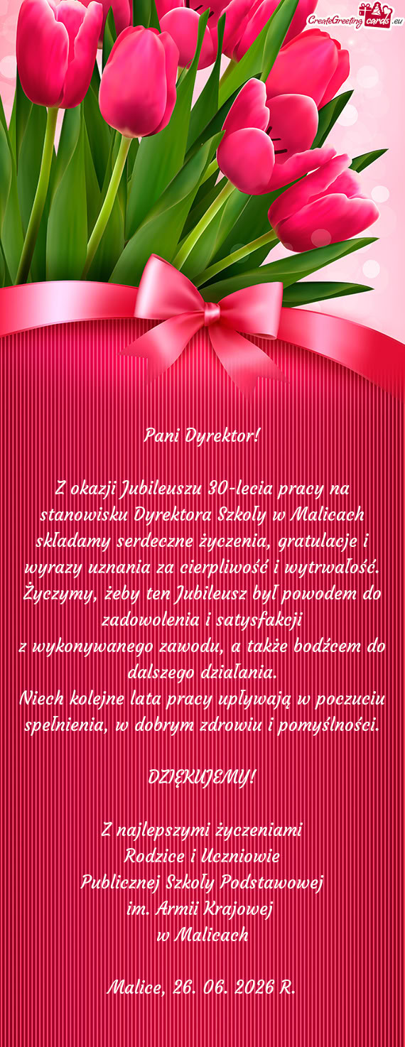 Z okazji Jubileuszu 30-lecia pracy na stanowisku Dyrektora Szkoły w Malicach