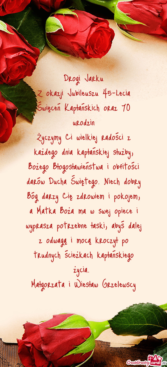 Z okazji Jubileuszu 45-Lecia Święceń Kapłańskich oraz 70 urodzin