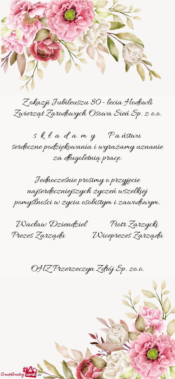 Z okazji Jubileuszu 80- lecia Hodowli Zwierząt Zarodowych Osowa Sień Sp. z o.o