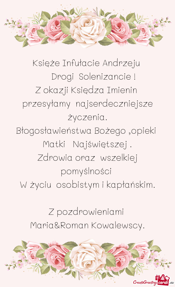Z okazji Księdza Imienin przesyłamy najserdeczniejsze życzenia
