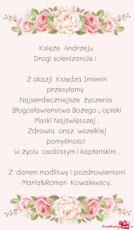 Z okazji Księdza Imienin przesyłamy