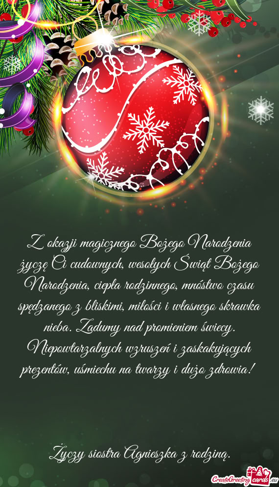 Z okazji magicznego Bożego Narodzenia życzę Ci cudownych, wesołych Świąt Bożego Narodzenia