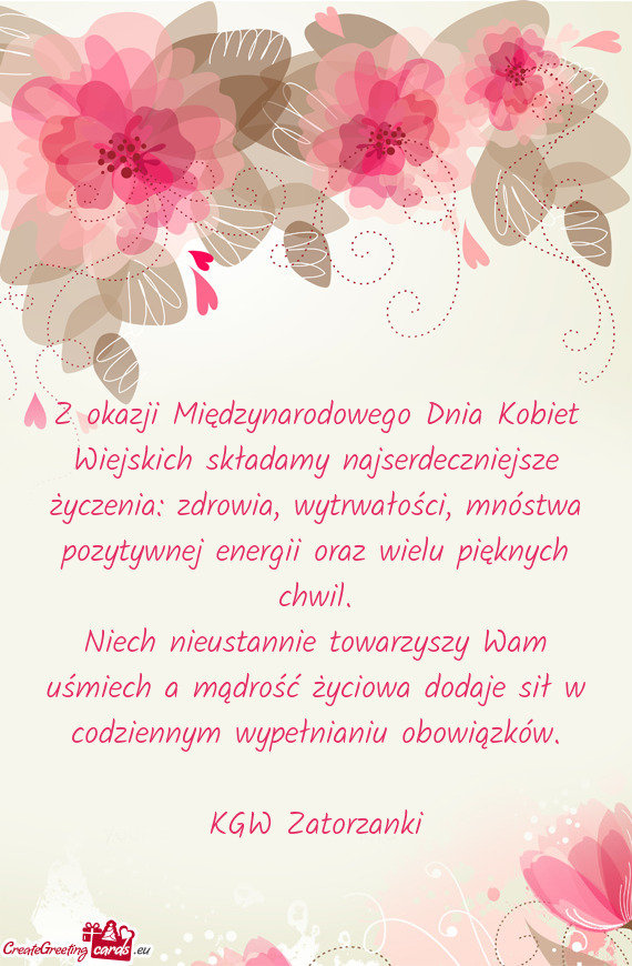 Z okazji Międzynarodowego Dnia Kobiet Wiejskich składamy najserdeczniejsze życzenia: zdrowia, wyt