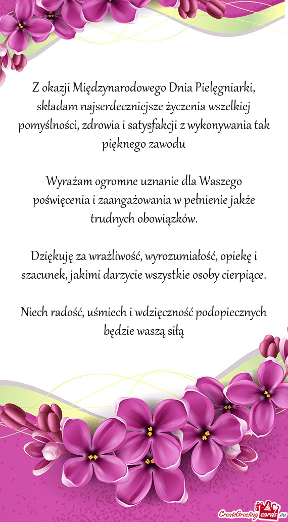 Z okazji Międzynarodowego Dnia Pielęgniarki, składam najserdeczniejsze życzenia wszelkiej pomyś