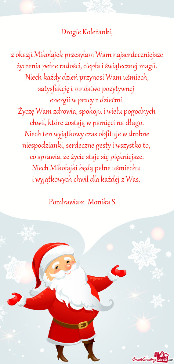 Z okazji Mikołajek przesyłam Wam najserdeczniejsze życzenia pełne radości, ciepła i świątecz