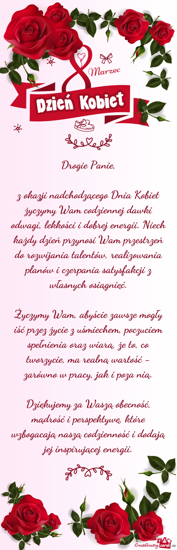 Z okazji nadchodzącego Dnia Kobiet życzymy Wam codziennej dawki odwagi, lekkości i dobrej energii