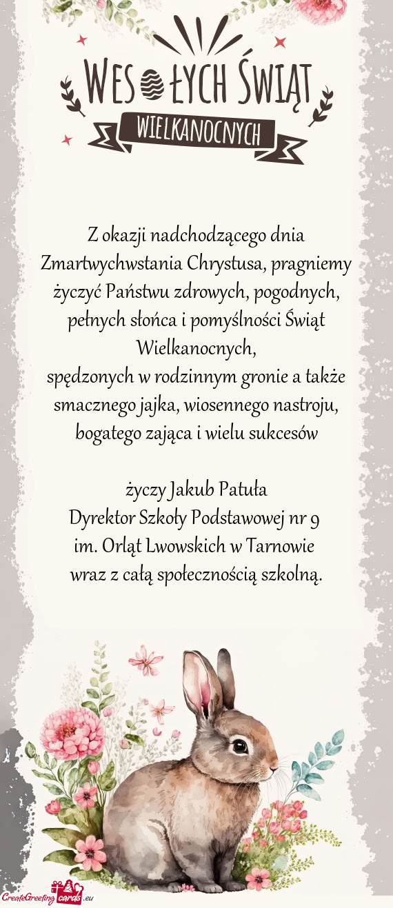 Z okazji nadchodzącego dnia Zmartwychwstania Chrystusa, pragniemy życzyć Państwu zdrowych, pogod