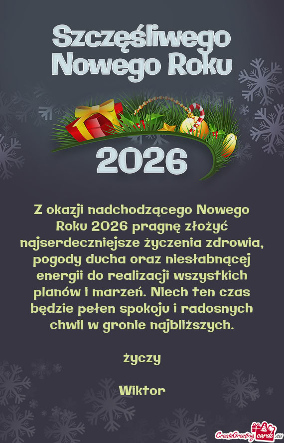 Z okazji nadchodzącego Nowego Roku 2026 pragnę złożyć najserdeczniejsze życzenia zdrowia, pogo