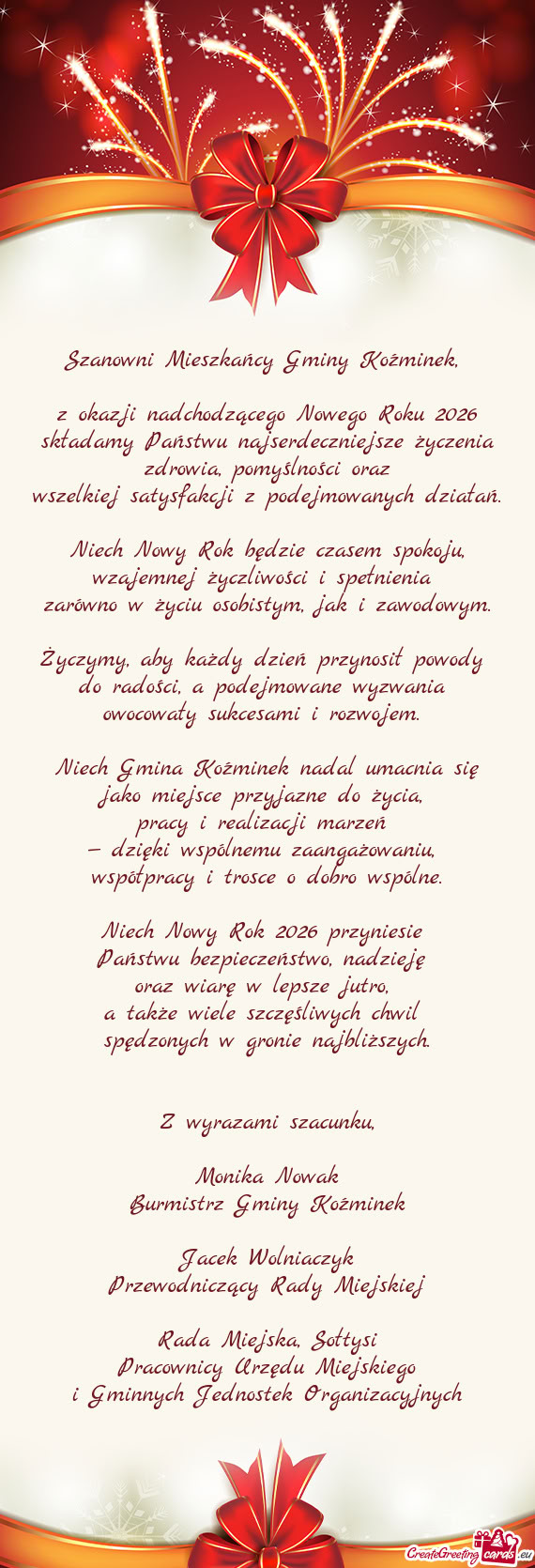Z okazji nadchodzącego Nowego Roku 2026 składamy Państwu najserdeczniejsze życzenia zdrowia, pom