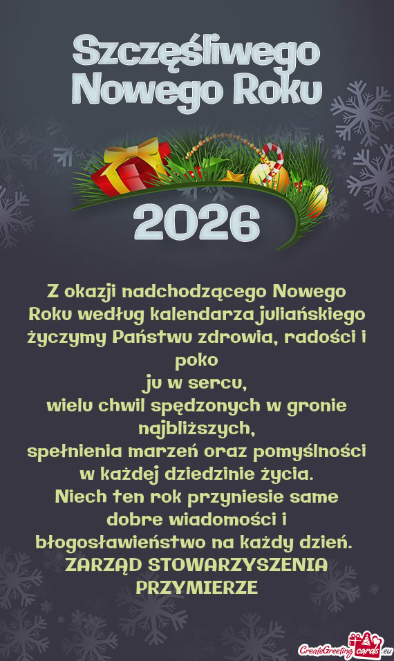 Z okazji nadchodzącego Nowego Roku według kalendarza juliańskiego