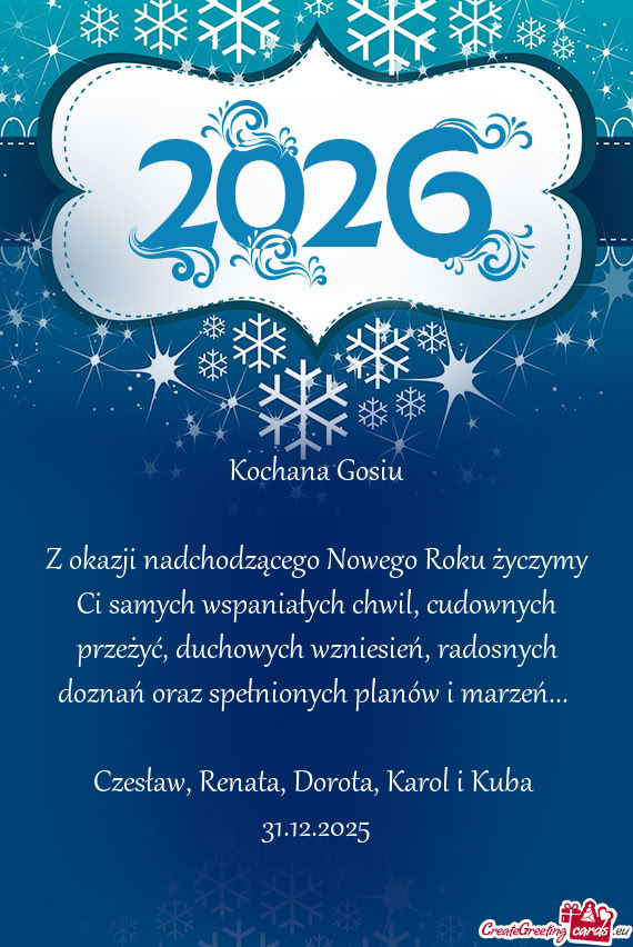 Z okazji nadchodzącego Nowego Roku życzymy Ci samych wspaniałych chwil, cudownych przeżyć, duch