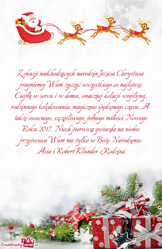 Z okazji nadchodzących narodzin Jezusa Chrystusa pragniemy Wam życzyć wszystkiego co najlepsze. C