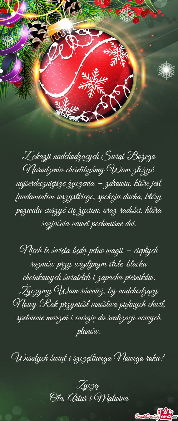 Z okazji nadchodzących Świąt Bożego Narodzenia chcielibyśmy Wam złożyć najserdeczniejsze ży