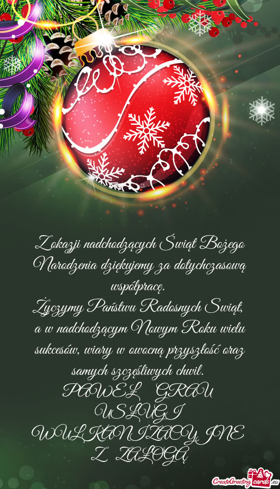 Z okazji nadchodzących Świąt Bożego Narodzenia dziękujemy za dotychczasową współpracę