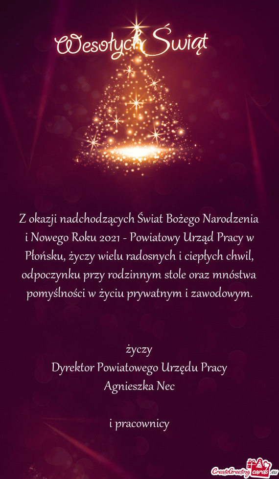 Z okazji nadchodzących Świat Bożego Narodzenia i Nowego Roku 2021 - Powiatowy Urząd Pracy w Pło